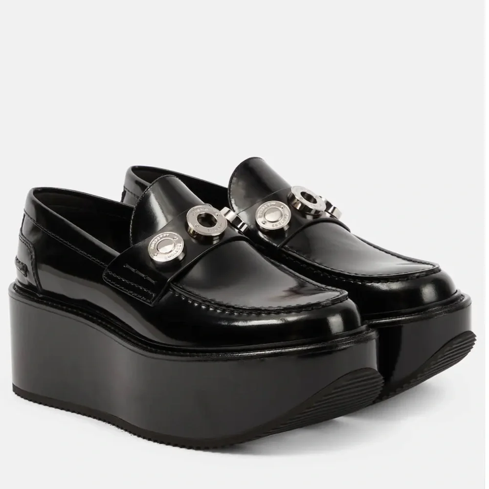 New Burberry 70mm Broadbook Leather Wedge Loafers - Picture 4 of 13